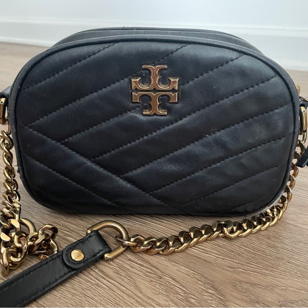 Tory Burch Quilted Black Crossbody with Gold Chain